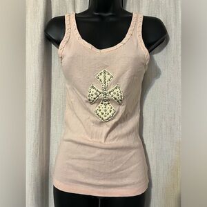 Twisted Heart Pink Studded Cross Tank